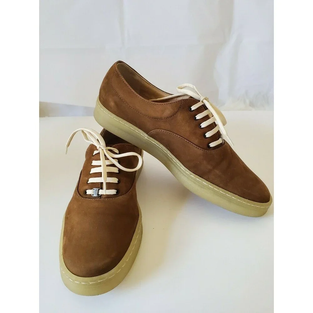 Salvatore Ferragamo Womens Lace Up Low Cut Sneakers Brown Suede shoes Size 5.5 B